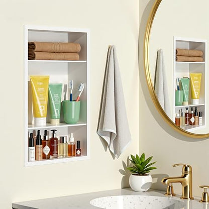 Stainless Steel Recessed Medicine Cabinet Bathroom Medicine Wall Niche Shower Niche Space-Saving Recessed Storage Cabinet Adjustable Shelf Matte Finish (White, 24" H x 14" W) - color: White, size: 24"H x 14"W