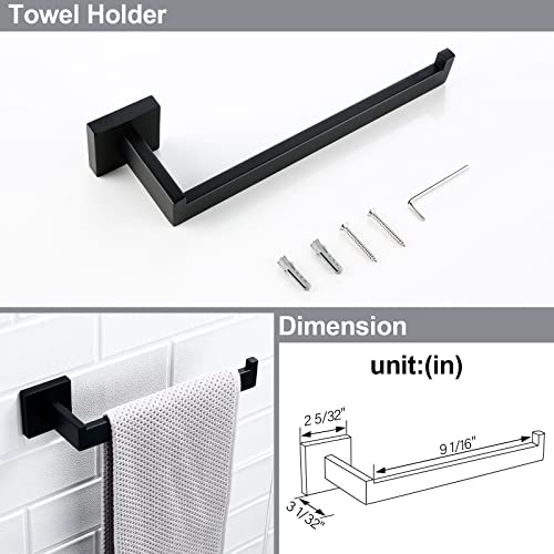 BAGNOLUX Matte Black Bathroom Accessories Set 4 Pieces, Bathroom Towel Holder Set Stainless Steel, Black Towel Bar Towel Racks for Bathroom Wall Mounted, Square Bathroom Hardware Set Heavy Duty - color: Matte Black
