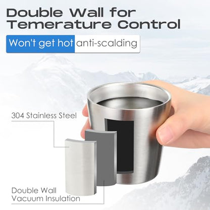 Mimorou 8 Pack Stainless Steel Insulated Cup 5.9 oz Metal Tumbler Double Wall Vacuum Water Glasses Camping Reusable Mugs BBQ Home Office Party Coffee(Silver) - color: Silver, size: 5.9 oz