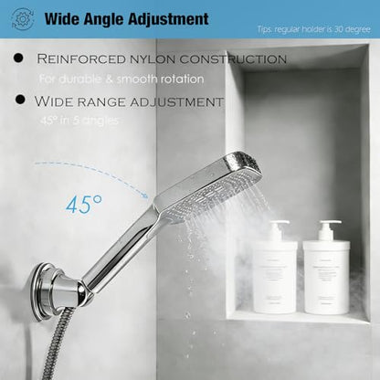Handheld Shower Head Holder Suction Cup - Relocatable - Wide Angles Adjustable - 90° Downward - Bathroom Wall Mount Shower Wand Holder (Polished Chrome) - color: Polished Chrome