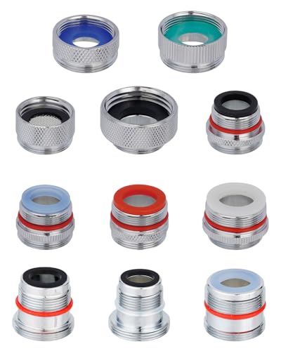 Hibbent 11 Pieces Faucet Adapter Kit, Kitchen Sink Brass Aerator Adapter Set, Male Female Sink Faucet Adapter Connecting Style Faucets, Standard Hose, Chrome Finished - style: Faucet Adapter