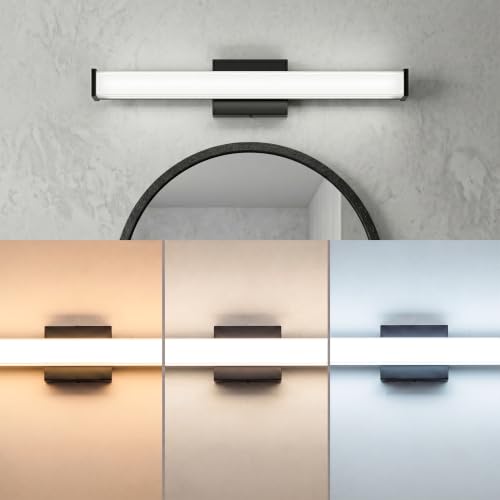 URSOLA 24" Modern LED Bathroom Light Fixtures, Matte Black 3CCT Dimmable Bathroom Vanity Light Over Mirror, Bathroom Vanity Bath Bar Lights with Double Layer Acrylic Shade - color: Matte Black, size: 24inch