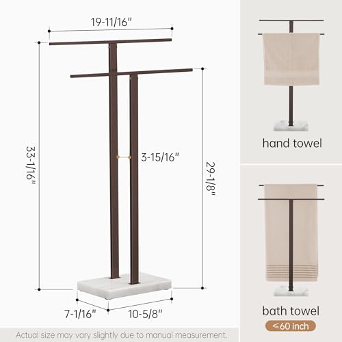 KES Bronze Standing Towel Rack with Weighted Marble Base, Towel Rack Stand | 2-Tier Bath Towel Holder, Holds Bath And Hand Towels, Anti-Slip Pads, Bathroom Floor, No Drilling, 18/8 Stainless Steel - color: Bronze, size: 33” H (2-tier)