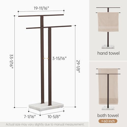 KES Bronze Standing Towel Rack with Weighted Marble Base, Towel Rack Stand | 2-Tier Bath Towel Holder, Holds Bath And Hand Towels, Anti-Slip Pads, Bathroom Floor, No Drilling, 18/8 Stainless Steel - color: Bronze, size: 33” H (2-tier)