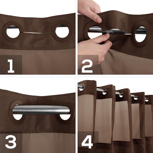 River Dream No Hook Shower Curtain with Snap-in Liner Set, Brown, 71x74 | Snap on/off Waterproof PEVA Liner, See Through Top Window, Slub Textured, Hotel Style Shower Curtain Set, Standard Size - color: Chocolate, size: 71"W x 74"L (Pack of 1)