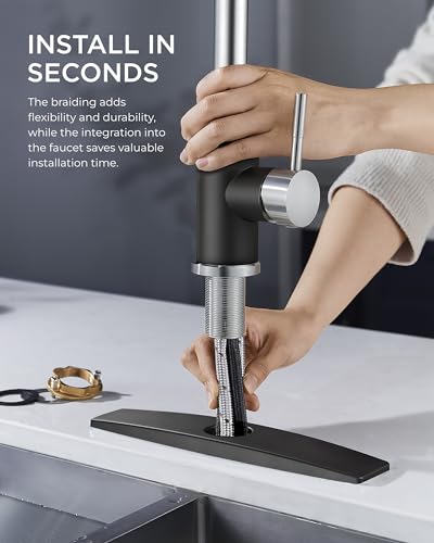 FORIOUS Kitchen Faucet with Soap Dispenser, Stainless Steel, Black Brushed | Pull Down Sprayer, High Arc Single Handle, Classic 3 Modes Bar Sink Faucet with Deck Plate, Suitable for Rv Laundry Camper - color: Black&Brushed, style: Classic