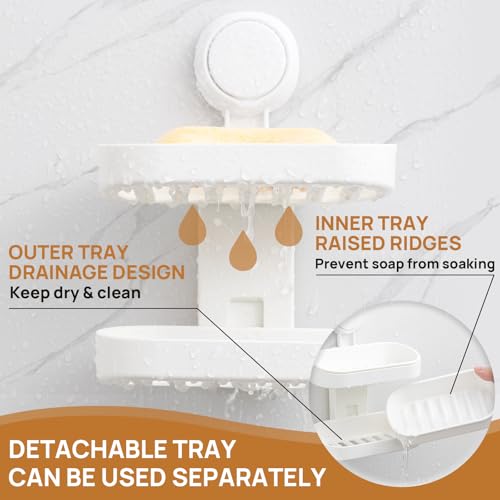 Soap Holder, Soap Dish for Shower, Suction Cup Bar Soap Holder | 2 Layer Soap Bar Holder for Shower, Wall Mounted Self Draining, NO Drill Sponge Holder for Bathroom, Bathtub Kitchen Sink - style: 2 tiers White