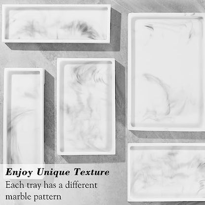 Luxspire Marble Tray for Soap Dispenser Perfume Jewelry, S, Marble White | 11 x 4 inch, non-slip waterproof resin, easy wipe clean, fits bath kitchen vanity, holds jewelry toiletries soap - color: B - White Marble, style: Small