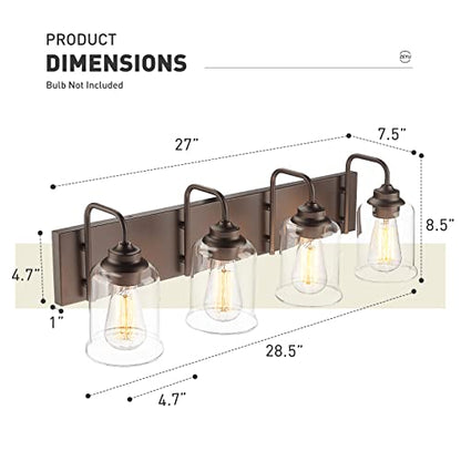 zeyu 28.5" Oil Rubbed Bronze Bathroom Light Fixtures, 4-Light Farmhouse Vanity Wall Lights with Clear Glass Shade, ZSL72B-4W ORB - color: Oil-Rubbed Bronze, size: 4-Light