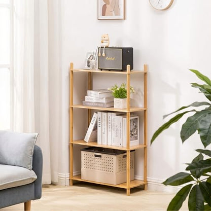 4-Tier Expandable Freestanding Open Bamboo Book Shelf - No-Tool Assembly & Modular,Bathroom Storage Shelf Unit Plant Stand for Small Space, Bedroom, Living Room, Home Office (Natural, 4-Tier) - color: Natural 4-tier-1