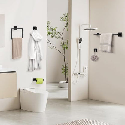 YACVCL Black Towel Bar Set 5-Piece Bathroom Hardware Accessories Set,SUS304 Stainless Steel Towel Rack Set,23.6 Inch Towel Bar,Toilet Paper Holder,Towel Ring and Towel Hooks,Wall Mounted - color: Matte Black, size: 5 Pieces
