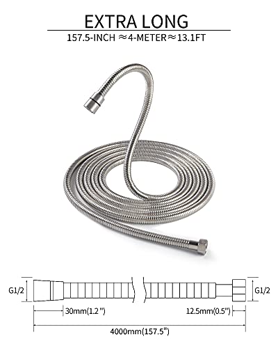 PHASAT Shower Hose,157 Inches Extra Long Shower Hose Replacement,304 Stainless Steel Shower Head Hose Extension Brushed Nickel,A3107N-4.0 - color: Brushed Nickel, size: 157 Inches