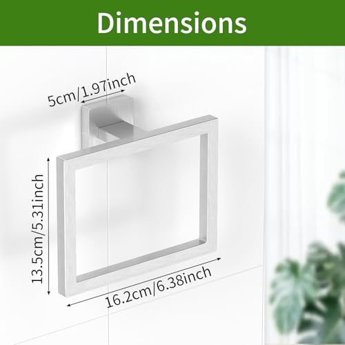 FLE Hand Towel Ring, Towel Rings for Bathroom Wall, 2 Pack, Brush Nickel | Screw Mount Hardware, Stainless Steel Towel Hanger, Modern Square Hardware - color: Brushed Nickel