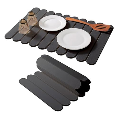 24"×16" Grey Stone Dish Drying Mats for Kitchen Counter, Large Quick Dry Collapsible Eco-Friendly Super Absorbent Diatomaceous Earth Heat-resistant Mat for Dishes Bottles Cups, Match Any Countertop - color: Dark Grey