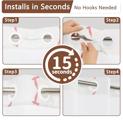 Hook Free Shower Curtain with Liner, Hotel Style Double-Layer Waterproof Pink Shower Curtain with Breathable Vent Window and Weighted Hem, Farmhouse Pastel Reed Bath Curtain, 71x74 Inches - color: Heron in Reed