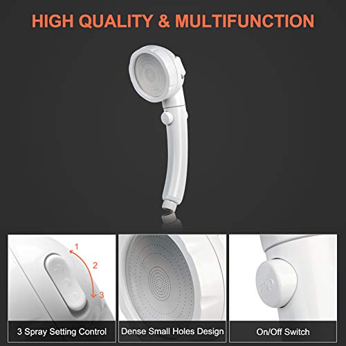 CAMPLUX Handheld Shower Head with 5 FT Hose, 3-Setting Portable Spray Shower Head, High Pressure Shower Head with ON/Off Switch
