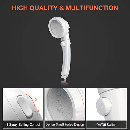 CAMPLUX Handheld Shower Head with 5 FT Hose, 3-Setting Portable Spray Shower Head, High Pressure Shower Head with ON/Off Switch