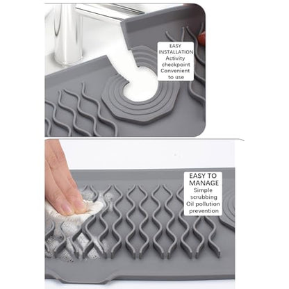 24 Inch Faucet Mat for Kitchen Sink Silicone Sink Splash Guard 5° Slope Faucet Draining Mat Dish Soap Sponge Holder Around Faucet Bathroom Gadgets Sink Accessories Drying Mats Organizer, Beige - color: Beige