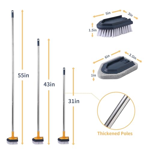 BOOMJOY Tub Cleaner Brush with Long Handle, 55" Extendable Tub Scrubber with Locking Head, No Scratch Shower Cleaning Brush for Bathtub, Bathroom Ceilings, Toilet, Kitchen, Tile, Sink - color: Yellow