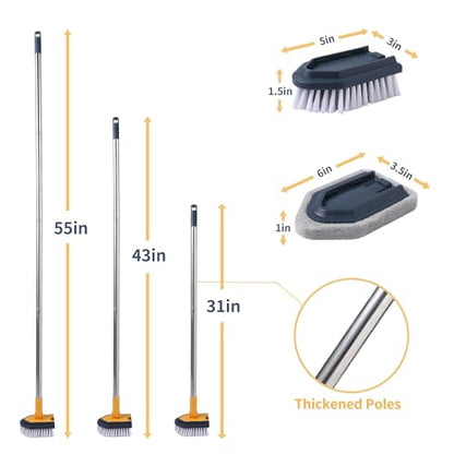 BOOMJOY Tub Cleaner Brush with Long Handle, 55" Extendable Tub Scrubber with Locking Head, No Scratch Shower Cleaning Brush for Bathtub, Bathroom Ceilings, Toilet, Kitchen, Tile, Sink - color: Yellow