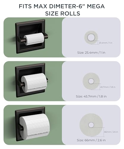 FORIOUS Recessed Toilet Paper Holder for Mega Rolls, Oil Rubbed Bronze | Stainless Steel Tissue Roll Holder Wall Mount for Bathroom Space-Saving Design, in Wall Toilet Paper Dispenser Insert - color: Oil Rubbed Bronze