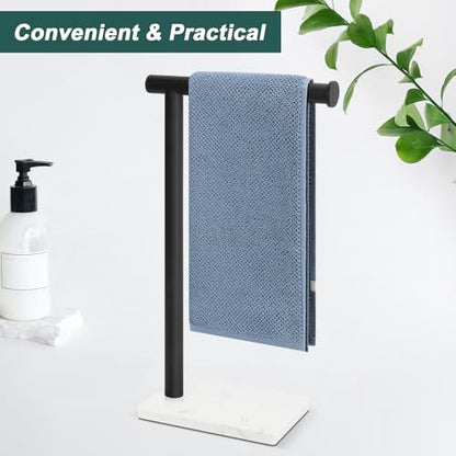 Hand Towel Holder, Hand Towel Stand for Bathroom with Marble Base, 304 Stainless Steel L Shape Hand Towel Rack Bar Standing for Vanity Kitchen Countertop, Matte Black - color: Matte Black