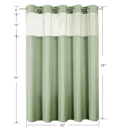 Colorful Star No Hook Shower Curtain with Snap in Fabric Liner, Waffle Weave Heavy Duty Thick Shower Curtains with Mesh Top Window, Hotel Style Waterproof Bathroom Curtain Set, 72'' x 75'', Sage Green - color: Sage Green, size: 72"W x 75"L (Pack of 1)