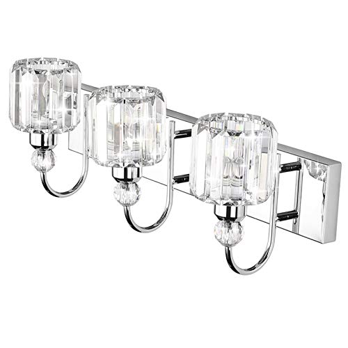 Ralbay Modern LED Crystal Bathroom Vanity Lights 3-Lights Stainless Steel Crystal Vanity Lights Over Mirror Modern Crystal Bathroom Vanity Lighting Fixtures - color: Round-Chrome, size: 3-light