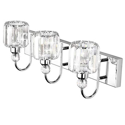 Ralbay Modern LED Crystal Bathroom Vanity Lights 3-Lights Stainless Steel Crystal Vanity Lights Over Mirror Modern Crystal Bathroom Vanity Lighting Fixtures - color: Round-Chrome, size: 3-light