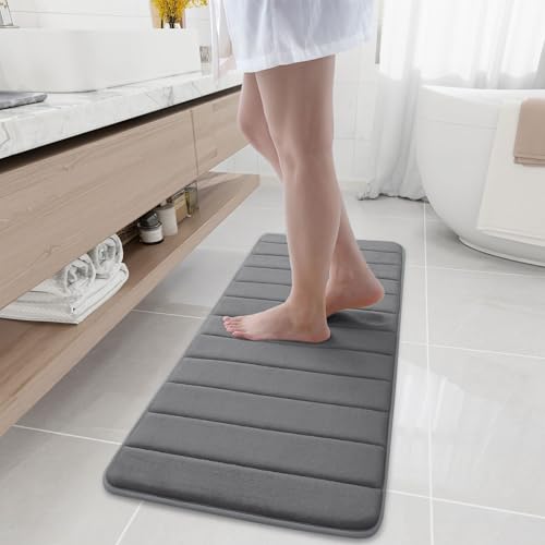 Buganda Memory Foam Bath Mat, 47" x 17", Ultra Soft Bathroom Rugs, Water Absorbent and Machine Washable Bath Rug Runner for Bathroom, Shower, and Tub, Grey - color: Grey, size: 47" X 17"