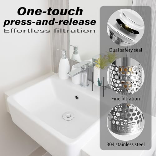 2 Pack Universal Bathroom Sink Drain Pop-Up Stopper, Bathroom Sink Stopper 1.06"-1.50" for Bathroom Sink Stainless Steel Floor Drain Strainer, Standard Universal Drain Strainer