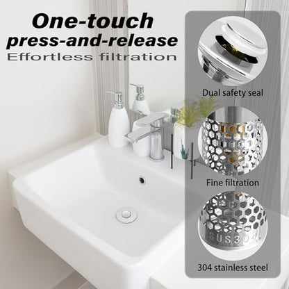 2 Pack Universal Bathroom Sink Drain Pop-Up Stopper, Bathroom Sink Stopper 1.06"-1.50" for Bathroom Sink Stainless Steel Floor Drain Strainer, Standard Universal Drain Strainer
