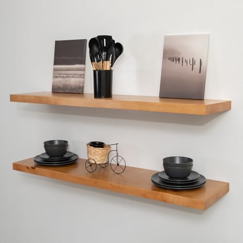 URBANDI, Rustic Floating Shelves, Set of 2, Hidden Bracket, Solid Wood, Heavy Duty, Wall Mounted Shelves, (Brown, 12Wx12D) - color: Brown, size: 12Wx12D