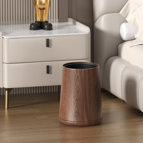 8L/2.1GAL Small Bathroom Trash Can,Walnut Trash Can | Double Layer,Built-In Bag Holder,Open-Top Trash Bin for Bathroom,Home,Office,Living Room - color: 2.1gal cone