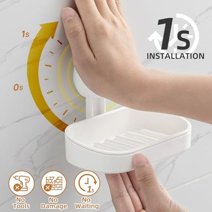 Soap Holder, Soap Dish for Shower, Suction Cup Bar Soap Holder | Soap Bar Holder for Shower, Wall Mounted Self Draining, NO Drill Sponge Holder for Bathroom, Bathtub Kitchen Sink, White - style: 1 tier