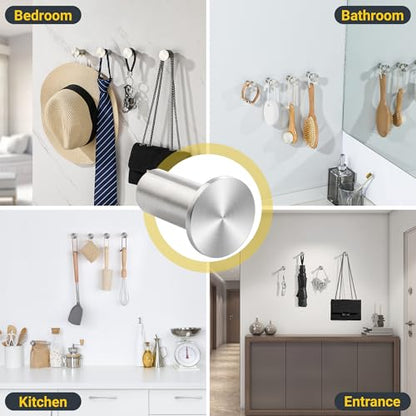 SAYAYO Brushed Nickel Towel Hooks for Bathrooms, Heavy Duty Wall Hooks | Modern Coat Hook for Hanging, SUS 304 Stainless Steel Robe Hook, 4 PCS - color: Brushed Nickel