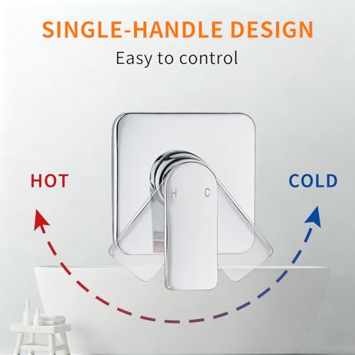 Shower Faucet Single Function Trim Kit with Rough-in Valve Set Bath Rainfall Shower System 8inch Square Stainless Steel Metal Shower Head Polished Chrome - color: Polished Chrome