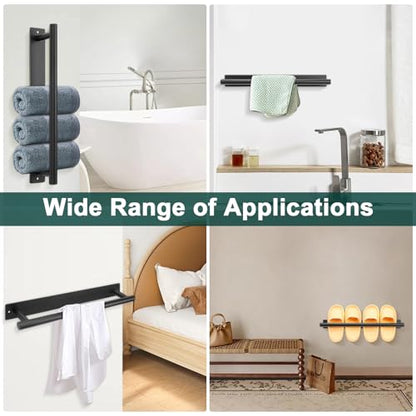 Self Adhesive Towel Bar, 16 Inch Round Towel Racks for Bathroom Wall Mounted SUS304 Stainless Steel Towel Hanger for Kitchen, No Drill or Screw-Mounted Towel Holder (Matte Black) - color: Matte Black