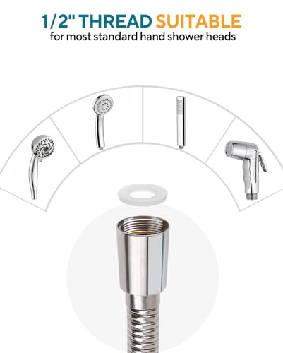 Extra Long 196 Inch Shower Hose, Flexible Stainless Steel Handheld Shower Hose, with Brass Insert and Nut - size: 196 inches