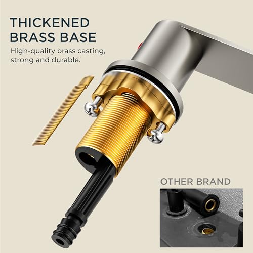 FORIOUS Bathroom Faucet 3 Hole Widespread Sink 8 Inch Brushed Nickel | 3-hole 6-12 Inch Widespread Sink, Waterfall Faucets, with Drain and Hoses,for Vanity Rv Commercial Lavatory Restroom Basin - color: Stainless Steel