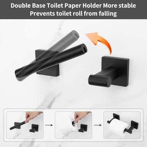 Matte Black Towel Bar Set, 5 Pieces Double Dase Toilet Paper Holder Bathroom Hardware Set, 23.6 Inch Stainless Steel Towel Racks for Bathroom Wall Mounted - color: Matte Black, size: 5pieces C