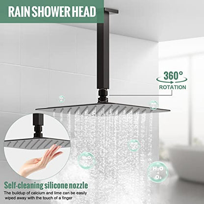 SunCleanse Rainfall Shower System with High Pressure in Oil Rubbed Bronze | Ceiling mounted shower combo set featuring a 12" square rain head, handheld spray, and rough-in mixer valve with trim. - color: Oil Rubbed Bronze, style: 12-ceiling