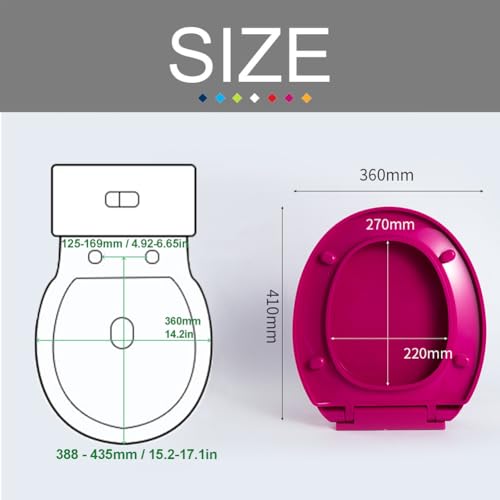 Soft Close Toilet Seat, Round Toilet Seat Cover, Quiet and Slow Close Toilet Lid and Seat, Quick Release, Easy to Install Also Easy to Clean, O-Shaped, PP,Rose red,36x41cm - color: Rose Red