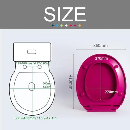 Soft Close Toilet Seat, Round Toilet Seat Cover, Quiet and Slow Close Toilet Lid and Seat, Quick Release, Easy to Install Also Easy to Clean, O-Shaped, PP,Rose red,36x41cm - color: Rose Red
