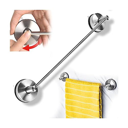 YOHOM Suction Cup Towel Bar for Shower 17 Inch Stainless Steel Bathroom Towel Rack Suction Washcloth Holder Vacuum Hand Towel Bar for Glass Shower Door Removable Towel - color: 17inch-silver
