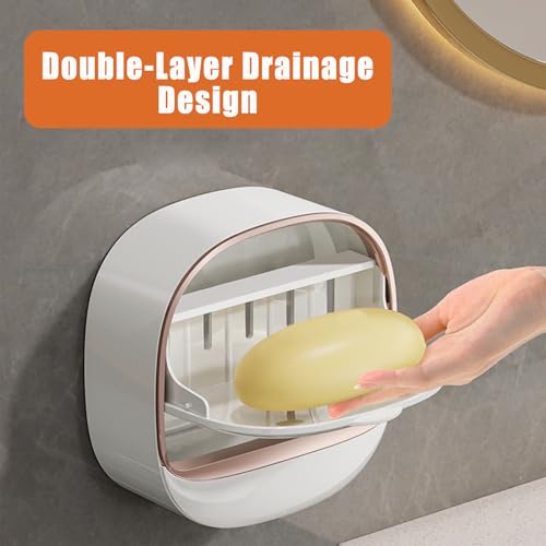Wall Mounted Double-Layer Soap Dish with Drain Tray, No-Drill Adhesive Soap Holder for Bathroom and Shower, Removable ABS Plastic Soaps Bar Organizer, Keeps Soaps Dry and Clean (B-Light Green) - color: B-light Green