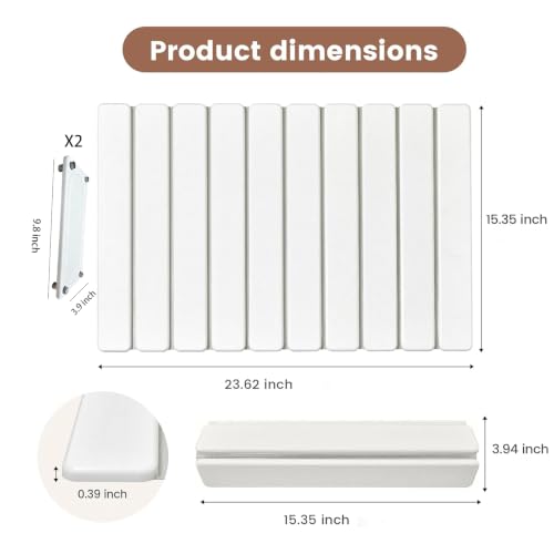 2-in-1 Foldable Stone Bath Mat & Dry Sink Caddy Set, Quick Dry Diatomaceous Earth Bath Mat, Water Absorbing Non Slip Bathroom Floor Mat, Tub & Vanity Counter