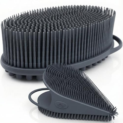 Avilana Premium Body Scrubber and Face Brush Set - Trusted Since 2017 - SGS Certified Silicone 2-in-1 Shower Kit, Dual Sided Gentle Exfoliating Loofah Alternative Sensitive Skin Women Men Gift - color: Dark Gray, size: Body & Face