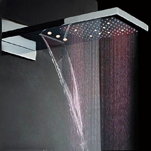 Cascada Luxury 22" Rectangular Wall Mounted Thermostatic LED Shower System With LCD Touch Screen, 3-Mode Functions (Rainfall, Waterfall and Handheld) (LED, Oil Rubbed Bronze)