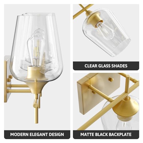 VONLUCE 3 Light Bathroom Vanity Light Fixture,Brushed Gold | Wine Glass Shades, E26 Sockets, Easy to install, Vanity Lights for Bathroom Bedroom Hallway Living Room - color: Gold, size: 3-Light